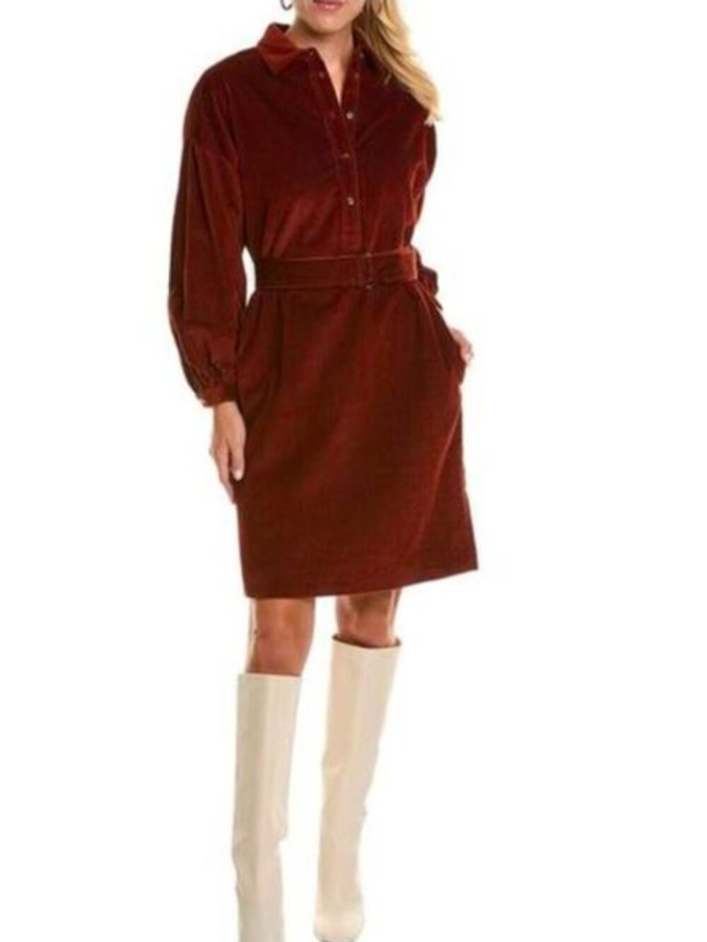 Weekend MaxMara Giberna Belted Long Sleeve Corduroy Shirt Dress Size 10